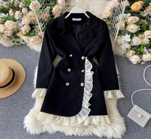 design dress vneck irregular fake twopiece doublebreasted suit wooden ears ruffles longsleeved early autumn blazers3241619, White;black
design dress vneck irregular fake twopiece doublebreasted suit wooden ears ruffles longsleeved early autumn blazers3241619, White;black