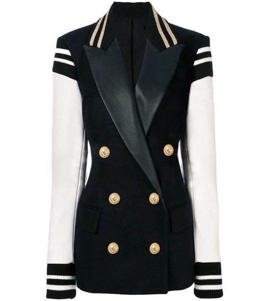 high street fashion stylish blazer varsity jacket women039s leather sleeve patchwork lion buttons blazer 2203087823596, White;black
high street fashion stylish blazer varsity jacket women039s leather sleeve patchwork lion buttons blazer 2203087823596, White;black