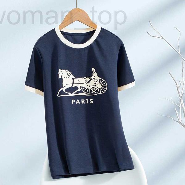 women's t-shirt designer ce home 2022 summer fashion versatile air layer fabric carriage print contrast t-shirt short sleeved women gw1, White
women's t-shirt designer ce home 2022 summer fashion versatile air layer fabric carriage print contrast t-shirt short sleeved women gw1, White