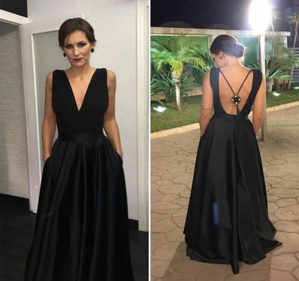 elegant black deep v neck prom dresses with pockets backless floor length satin long formal evening gowns ruched brides6392867
elegant black deep v neck prom dresses with pockets backless floor length satin long formal evening gowns ruched brides6392867