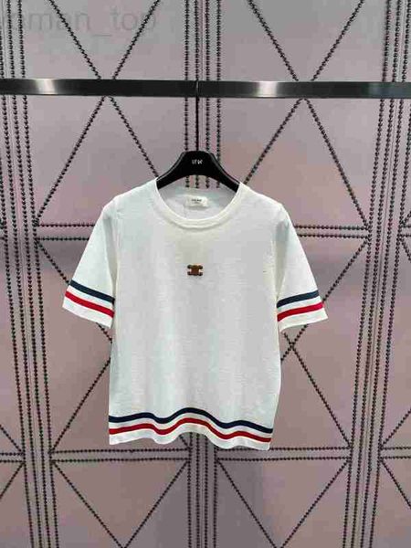 women's t-shirt designer ce23 spring/summer new american contrast knitted short sleeve hem and sleeves color stripes collision fashion, White
women's t-shirt designer ce23 spring/summer new american contrast knitted short sleeve hem and sleeves color stripes collision fashion, White
