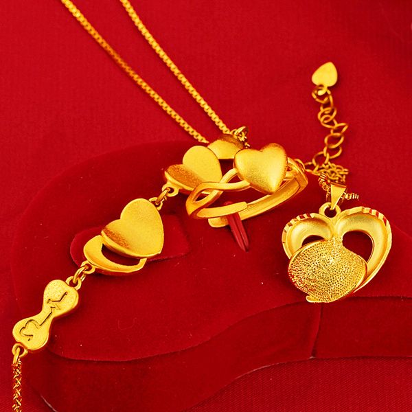 plating gold women's love heart ring necklace bracelet three piece set wedding jewelry set, Silver
plating gold women's love heart ring necklace bracelet three piece set wedding jewelry set, Silver