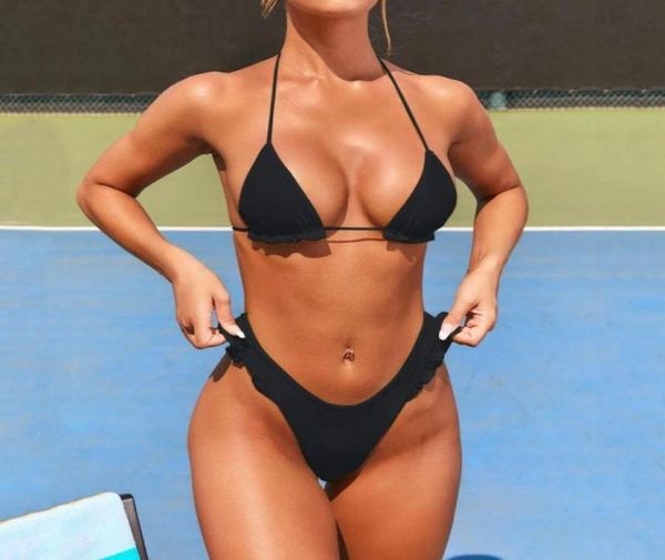 women solid bikini bandage high cut leg halter beachwear set pushup triangle mini thong swimwear maillot de bain p2 women039s7386467, White;black 
women solid bikini bandage high cut leg halter beachwear set pushup triangle mini thong swimwear maillot de bain p2 women039s7386467, White;black