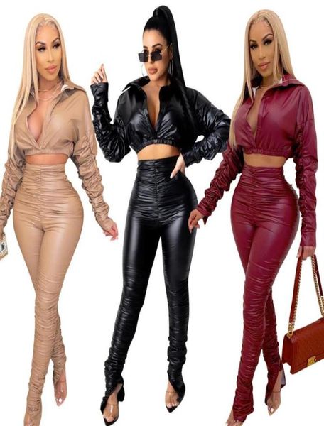 long sleeve 2 pieces pants autumn winter solid women tracksuit pu leather ruched stacked leggings pant out6380140, White
long sleeve 2 pieces pants autumn winter solid women tracksuit pu leather ruched stacked leggings pant out6380140, White