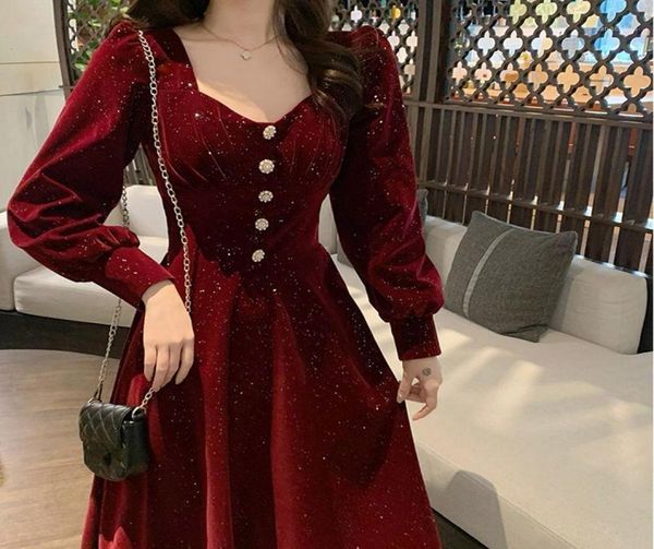 casual dresses flower elegant evening party midi ladies red french retro women year velvet korean style dress winter5900791, Black;gray
casual dresses flower elegant evening party midi ladies red french retro women year velvet korean style dress winter5900791, Black;gray