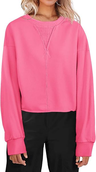 women sweatshirt terry oversized cropped casual long sleeve patchwork round neck pullover, Black
women sweatshirt terry oversized cropped casual long sleeve patchwork round neck pullover, Black