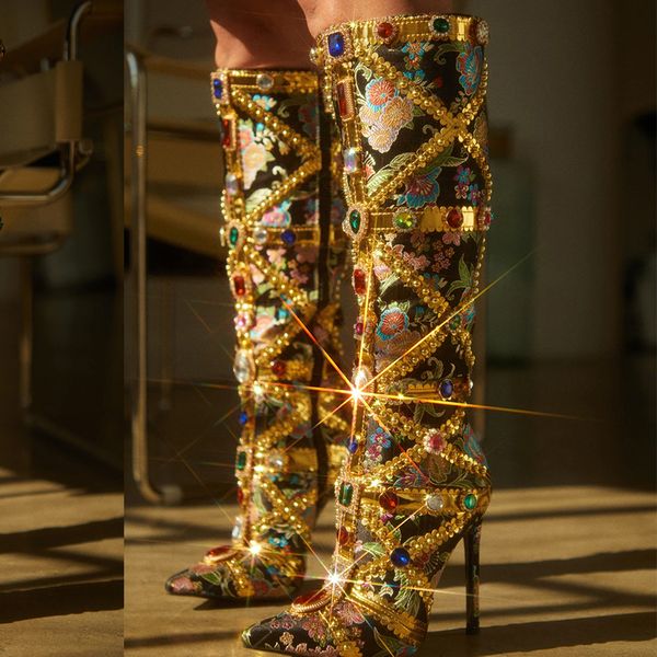 boots aneikeh spring/autumn women's knee western high heel boots pointed toe ethnic embroider metal decoration party zipper boots 23080, Black
boots aneikeh spring/autumn women's knee western high heel boots pointed toe ethnic embroider metal decoration party zipper boots 23080, Black