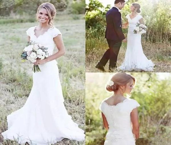 new elegant country lace wedding dresses v neck cap sleeve modest wedding bridal gowns boho beach covered button 836541, White
new elegant country lace wedding dresses v neck cap sleeve modest wedding bridal gowns boho beach covered button 836541, White