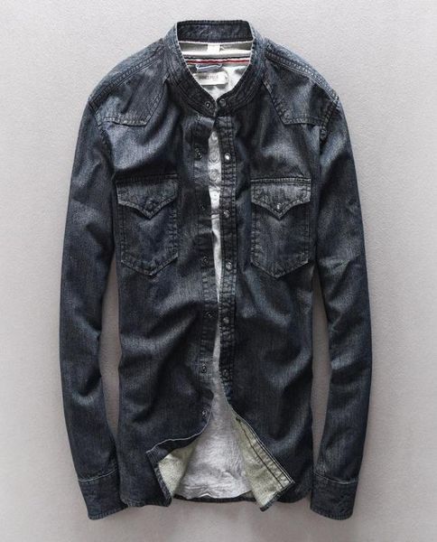 men039s casual shirts fashion 2021 arrival mandarin collar long sleeve denim shirt cowboy classic black blue clothes jeans 9310757, White;black 
men039s casual shirts fashion 2021 arrival mandarin collar long sleeve denim shirt cowboy classic black blue clothes jeans 9310757, White;black