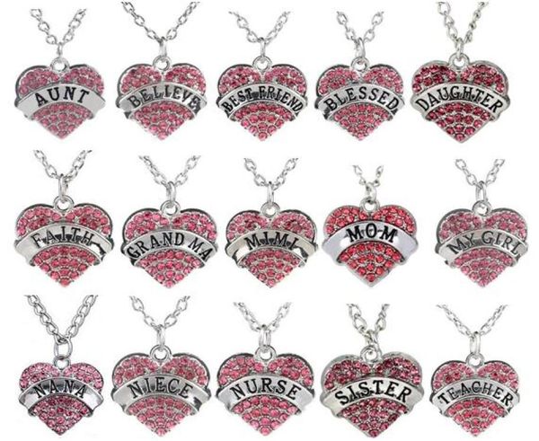new 5pcslot pink rhinestones heart pendant necklace with mom faith nurse teacher sister believe etc words letters fit for family3362286, Silver
new 5pcslot pink rhinestones heart pendant necklace with mom faith nurse teacher sister believe etc words letters fit for family3362286, Silver