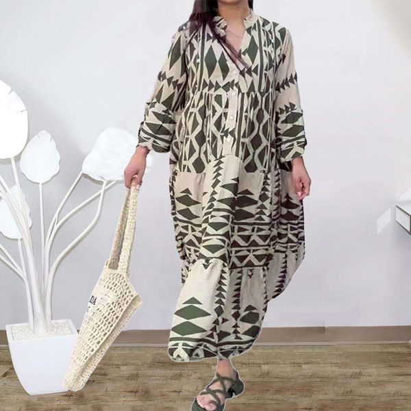 l size womens clothing elegant printed shirt skirt bohemian dress, Black;gray