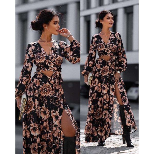 womens clothing spring and summer fashion print flower leopard split long sleeved dress, Black;gray
womens clothing spring and summer fashion print flower leopard split long sleeved dress, Black;gray