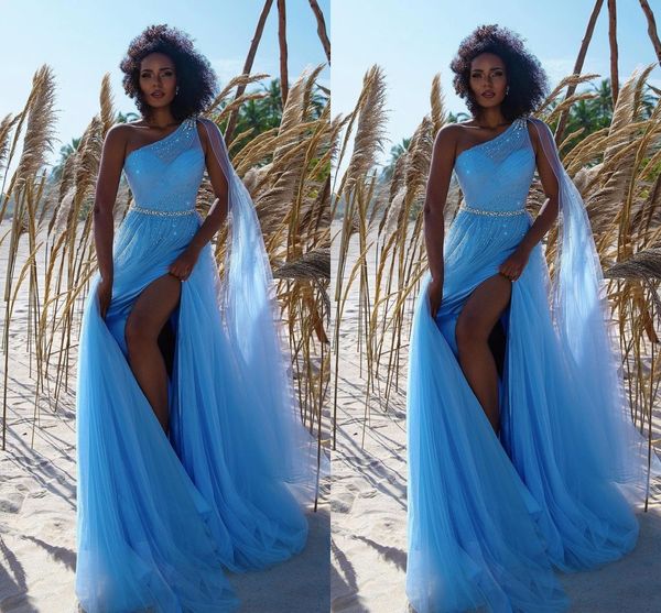 light blue a line prom dresses long for women one shoulder tulle beaded high side split evening party birthday pageant gowns formal wear spe, Black
light blue a line prom dresses long for women one shoulder tulle beaded high side split evening party birthday pageant gowns formal wear spe, Black