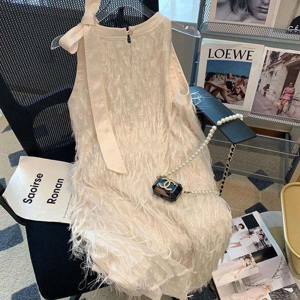 white bow tie tasseled dress for women summer high end feeling gentle sleeveless vest, Black;gray
white bow tie tasseled dress for women summer high end feeling gentle sleeveless vest, Black;gray