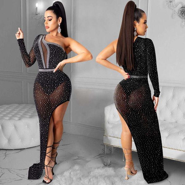 autumn and winter womens nightclub dress irregular net penetration long for women, Black;gray
autumn and winter womens nightclub dress irregular net penetration long for women, Black;gray