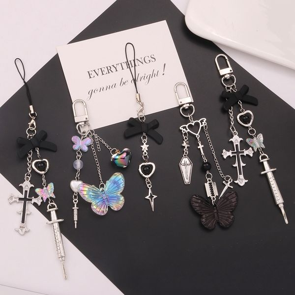 new sweet cool cross needle barrel keychain pendant personalized and creative bow tie chain earphone case decoration, Silver
new sweet cool cross needle barrel keychain pendant personalized and creative bow tie chain earphone case decoration, Silver