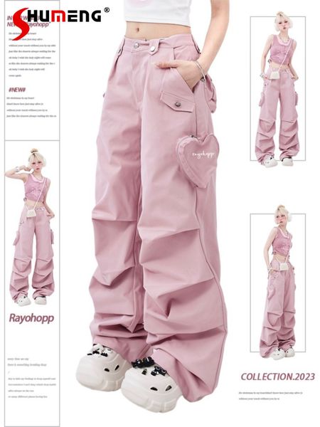 women s pants s 2023 casual summer overalls trousers american loose girl women pocket asymmetry pleated pink sweatpants 230804, Black;white
women s pants s 2023 casual summer overalls trousers american loose girl women pocket asymmetry pleated pink sweatpants 230804, Black;white