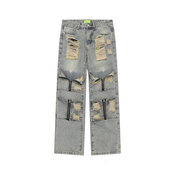 men s jeans american style high street ripped jeans design sense zipper straight leg pants personality clothing denim trousers 230804, Blue
men s jeans american style high street ripped jeans design sense zipper straight leg pants personality clothing denim trousers 230804, Blue