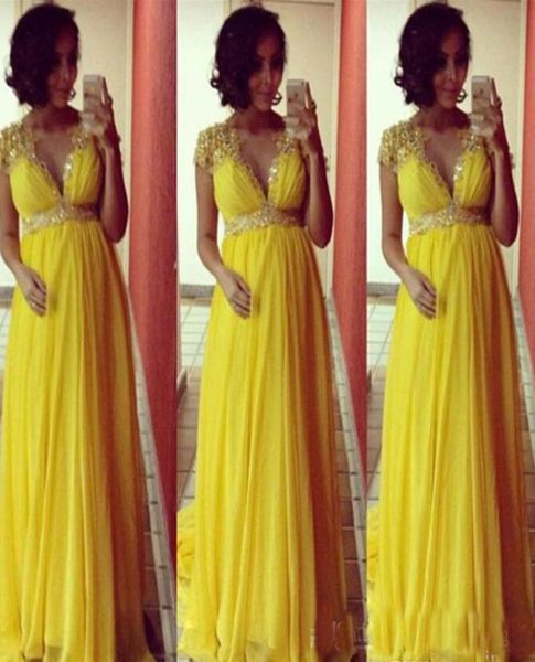 bright yellow chiffon long evening dresses short sleeves formal party gowns pregnant maternity dresses empire beads crystal3203097, Black;red
bright yellow chiffon long evening dresses short sleeves formal party gowns pregnant maternity dresses empire beads crystal3203097, Black;red