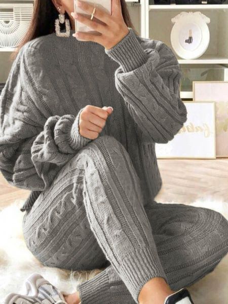 women's plus size pants lw dropped shoulder knit set long sleeve knitted casual twopiece sweater thick sweaters 230804, Black
women's plus size pants lw dropped shoulder knit set long sleeve knitted casual twopiece sweater thick sweaters 230804, Black
