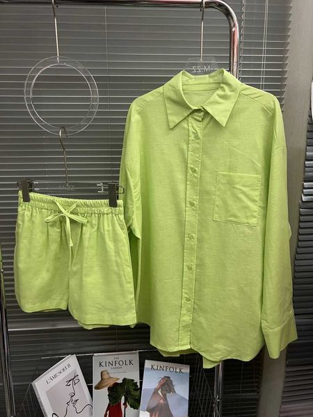 2023 summer new linen long sleeve sunscreen shirt coat lace up elastic waist shorts two piece set, White
2023 summer new linen long sleeve sunscreen shirt coat lace up elastic waist shorts two piece set, White