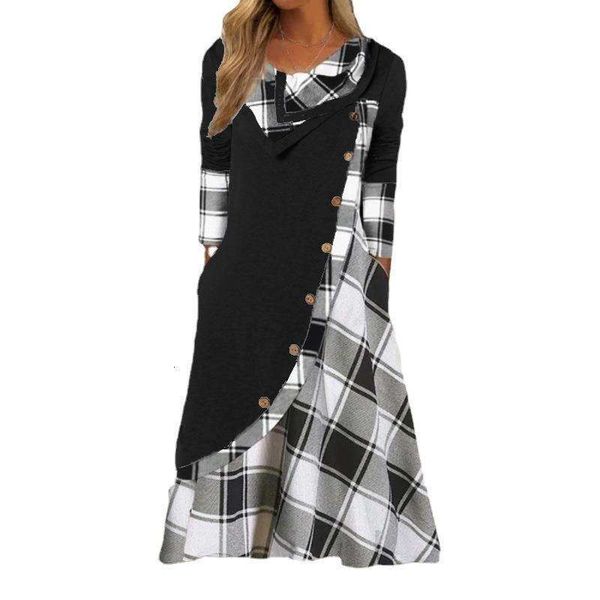 womens checkered printed stitching button with pockets long sleeve dress a pile of collars, Black;gray
womens checkered printed stitching button with pockets long sleeve dress a pile of collars, Black;gray