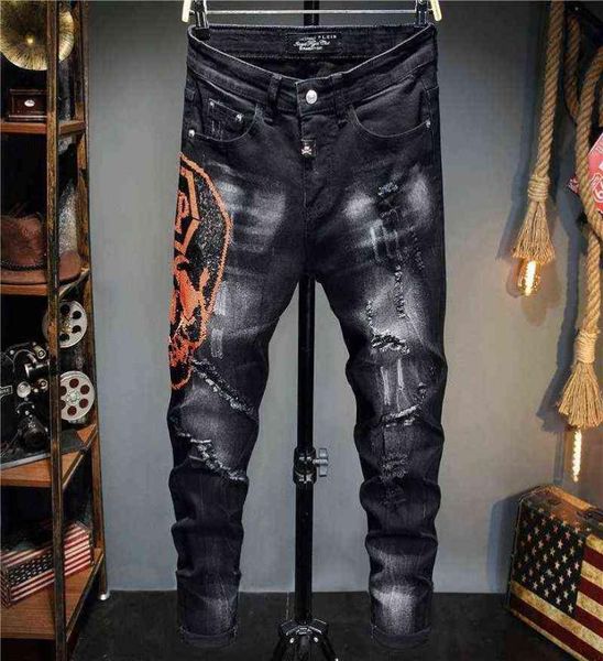 men's jeans european style men brand jeans mens slim denim trousers black jeans straight skulls biker hole black pants for men 220917h6, Blue
men's jeans european style men brand jeans mens slim denim trousers black jeans straight skulls biker hole black pants for men 220917h6, Blue