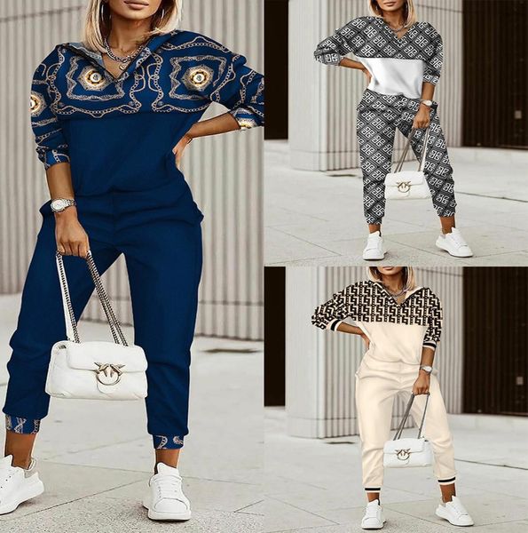 women s two piece pants autumn fashion printed set casual sports style patchwork hooded trousers 2 suit 2212064472813, White 
women s two piece pants autumn fashion printed set casual sports style patchwork hooded trousers 2 suit 2212064472813, White