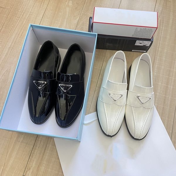 women famous loafers flats shoes pardas luxury designer brand dress shoe metal triangle logo monolith patent leather loafers platform heel p, Black
women famous loafers flats shoes pardas luxury designer brand dress shoe metal triangle logo monolith patent leather loafers platform heel p, Black