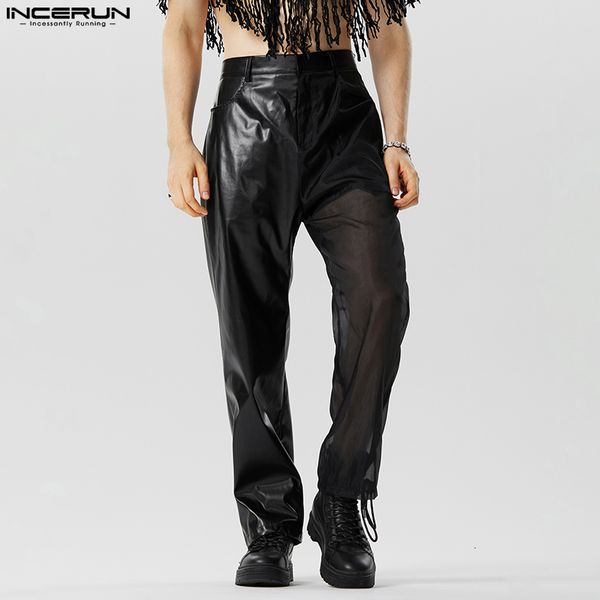 men s pants stylish pantalons incerun men fashion mesh stitching faux leather long casual streetwear male trousers s 5xl 2023 230804, Black
men s pants stylish pantalons incerun men fashion mesh stitching faux leather long casual streetwear male trousers s 5xl 2023 230804, Black
