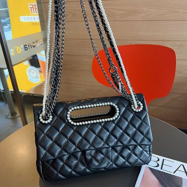 women's leather shoulder bag black crossbody bag diamond underarm bag