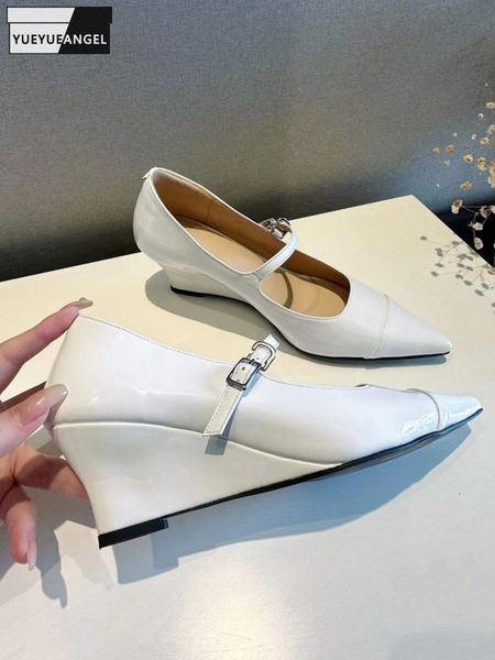 dress shoes elegant women summer pointed toe patent cowhide genuine leather office ladies work comfortable wedges buckle strap pumps 230803, Black
dress shoes elegant women summer pointed toe patent cowhide genuine leather office ladies work comfortable wedges buckle strap pumps 230803, Black