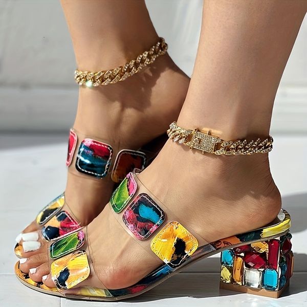 slipper stylish multicolor double strap sandals with decor and block heel slip on look fabulous this summer 230803, Black
slipper stylish multicolor double strap sandals with decor and block heel slip on look fabulous this summer 230803, Black