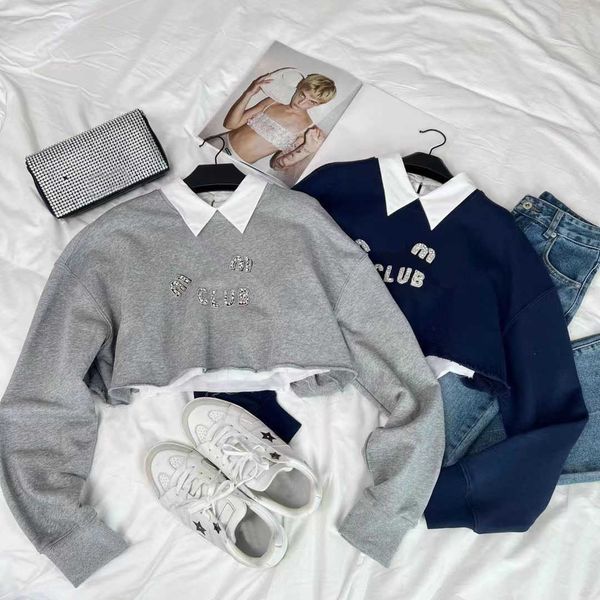 sweet style two piece sweater 2023 spring/summer new club series rhinestone beaded letter flip collar ragged top, Black
sweet style two piece sweater 2023 spring/summer new club series rhinestone beaded letter flip collar ragged top, Black