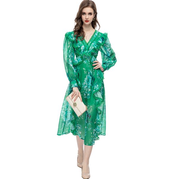 women's runway dresses v neck long lantern sleeves embroidery piping printed ruffles high street mid vestidos, Black
women's runway dresses v neck long lantern sleeves embroidery piping printed ruffles high street mid vestidos, Black