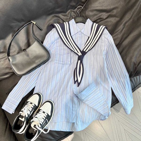 small cloak shoulder pocket vertical stripe shirt women's spring/summer 2023 new polo collar lap shoulder navy style long sleeve, White
small cloak shoulder pocket vertical stripe shirt women's spring/summer 2023 new polo collar lap shoulder navy style long sleeve, White