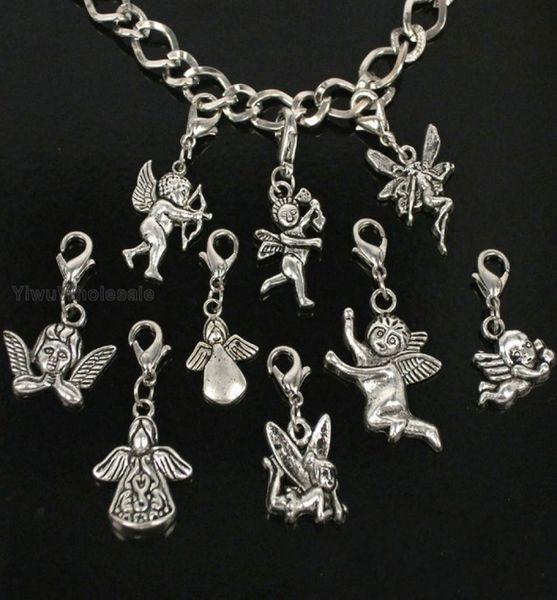 50pcs vintage sliver mixed angel fairy lobster clasp charm clip pendant for bracelets necklace diy metal jewelry making girls bijo5112293, Bronze;silver 
50pcs vintage sliver mixed angel fairy lobster clasp charm clip pendant for bracelets necklace diy metal jewelry making girls bijo5112293, Bronze;silver