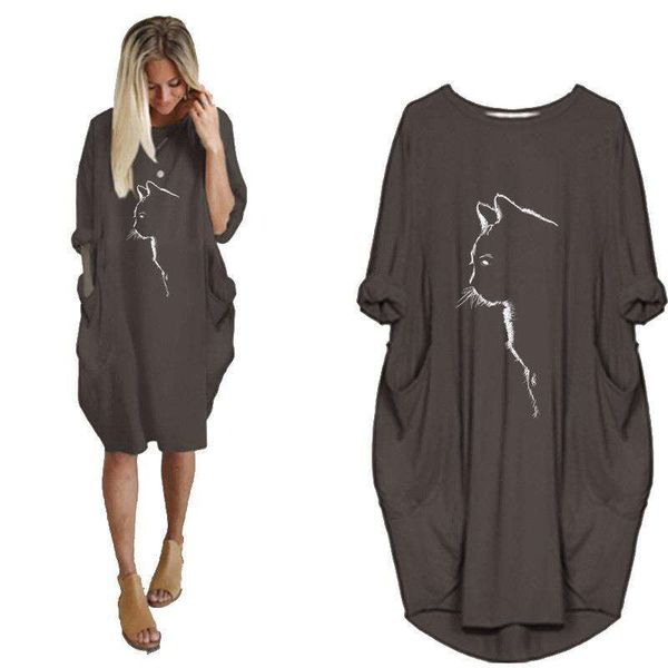 womens casual loose pocket long sleeve plus cat print large size fat sister dress, Black;gray
womens casual loose pocket long sleeve plus cat print large size fat sister dress, Black;gray