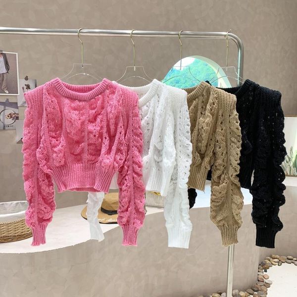 women's sweaters lazy vintage pink hollow out cropped sweater for women puff sleeve tshirt korean clothes jersey jumper sueter mujer kn, White;black
women's sweaters lazy vintage pink hollow out cropped sweater for women puff sleeve tshirt korean clothes jersey jumper sueter mujer kn, White;black