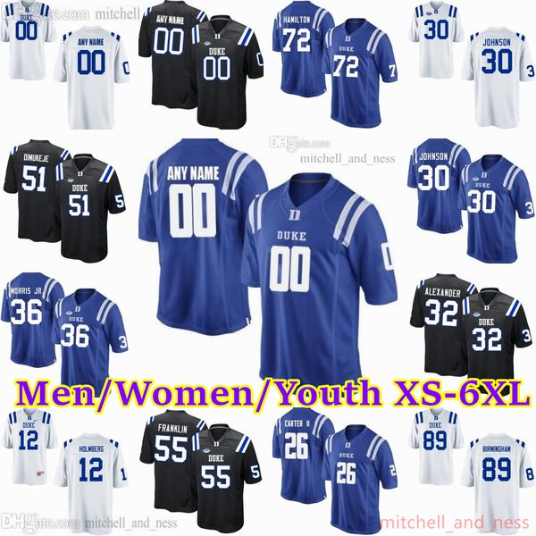 custom xs-6xl ncaa duke blue devils football stitched jerseys 72 devery hamilton 8 chase brice 36 nick morris jr. 32 jalen alexander 30 bran, Black
custom xs-6xl ncaa duke blue devils football stitched jerseys 72 devery hamilton 8 chase brice 36 nick morris jr. 32 jalen alexander 30 bran, Black
