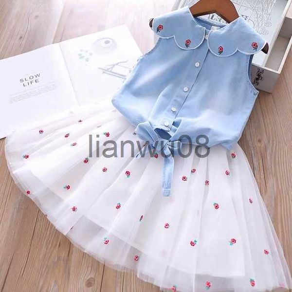 clothing sets 2021 summer girls' clothing sets denim flower embroidered lapel et yarn skirt 2pcs suit princess baby kids children cloth, White
clothing sets 2021 summer girls' clothing sets denim flower embroidered lapel et yarn skirt 2pcs suit princess baby kids children cloth, White