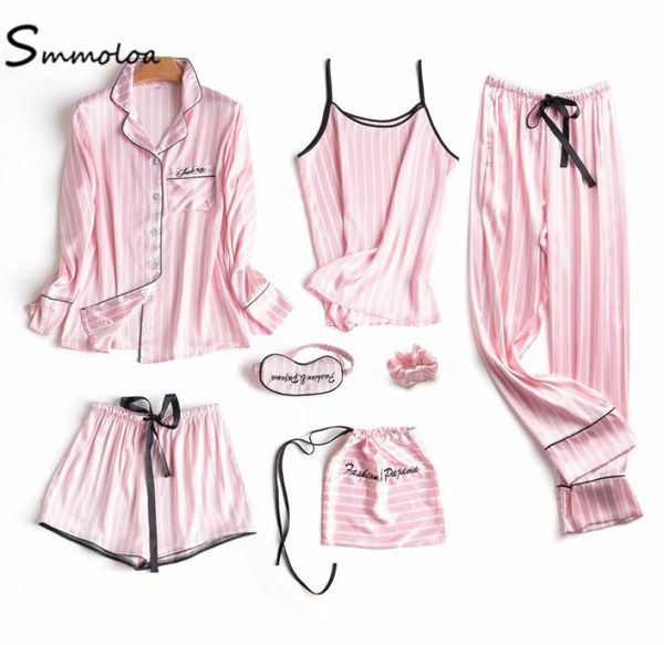 smmoloa women silk satin striped pajamas set 7piece spring summer sleepwear pyjamas sets1926001, Black;red
smmoloa women silk satin striped pajamas set 7piece spring summer sleepwear pyjamas sets1926001, Black;red