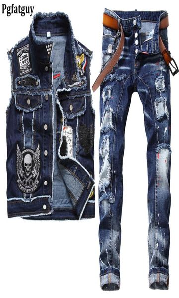 blue tracksuits men 2 pieces sets 2021 new slim casual embroidery skull denim vest and ragged paint patch stretch jeans conjuntos 7610772, Gray
blue tracksuits men 2 pieces sets 2021 new slim casual embroidery skull denim vest and ragged paint patch stretch jeans conjuntos 7610772, Gray