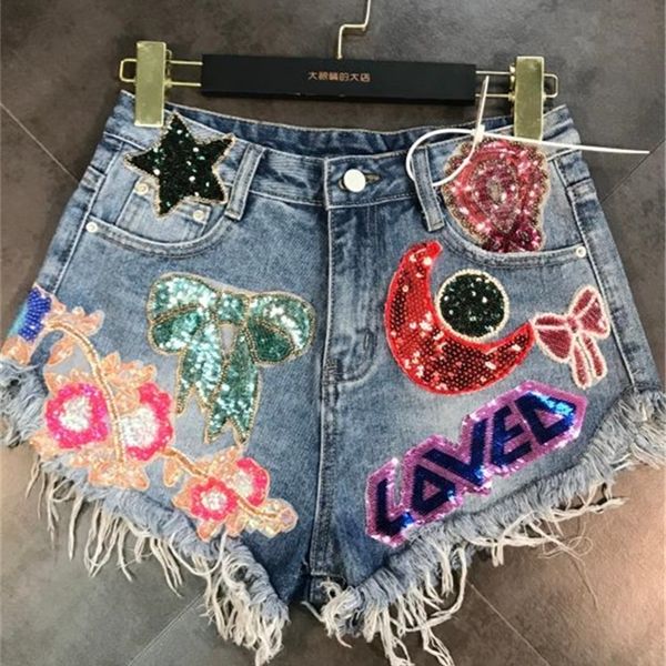 women's shorts deat 2023 arrivals moon stars sequins embroidery tassel patch raw denim female fashion temperament women me670 230803, White;black
women's shorts deat 2023 arrivals moon stars sequins embroidery tassel patch raw denim female fashion temperament women me670 230803, White;black