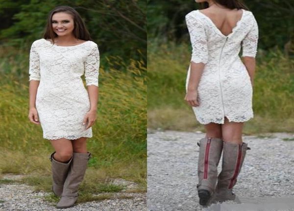2019 summer lace short wedding dresses scoop neck half sleeves zipper back bridal gowns 539918, White
2019 summer lace short wedding dresses scoop neck half sleeves zipper back bridal gowns 539918, White