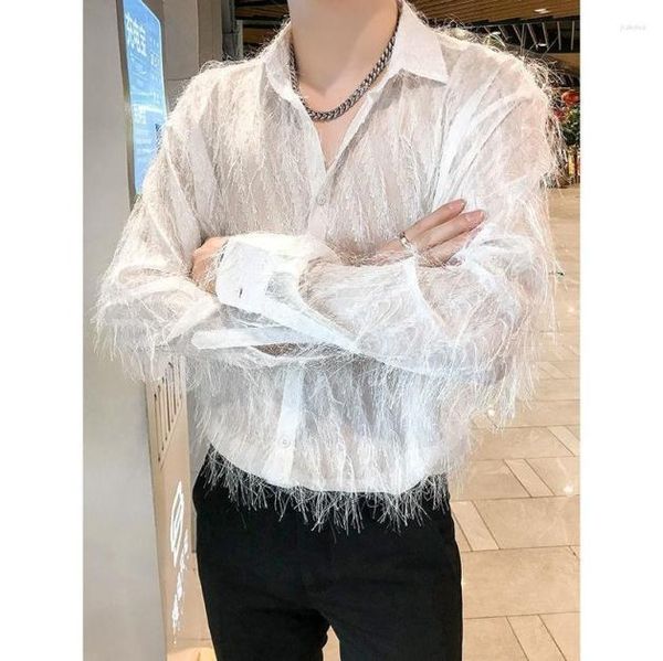 men039s dress shirts men39s summer seethrough shirt men longsleeved personality tassel nightclub male loose thin hollow to9795501, White;black
men039s dress shirts men39s summer seethrough shirt men longsleeved personality tassel nightclub male loose thin hollow to9795501, White;black