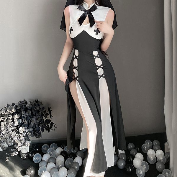 set anime nun role play maid cosplay costume suit women lingerie kawaii dress headgear halloween black hollow passion uniform 230804, Red;black
set anime nun role play maid cosplay costume suit women lingerie kawaii dress headgear halloween black hollow passion uniform 230804, Red;black