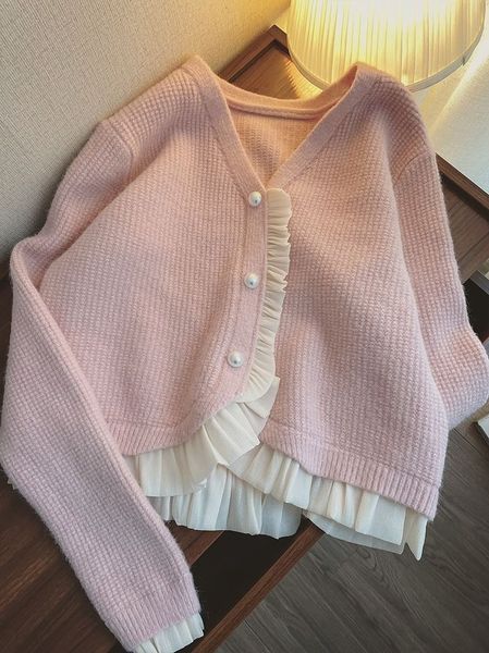 women's knits tees women's sweaters autumn gentle korean pearl button ruffled patchwork pink cropped cardigan v long sleeve mesh k, White
women's knits tees women's sweaters autumn gentle korean pearl button ruffled patchwork pink cropped cardigan v long sleeve mesh k, White