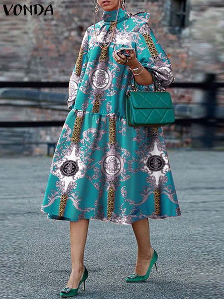 plus size dresses vonda women summer dress bohemian pleated printed midi sundress stand collar lace up 3/4 lantern sleeve casual elegant rob, Black
plus size dresses vonda women summer dress bohemian pleated printed midi sundress stand collar lace up 3/4 lantern sleeve casual elegant rob, Black