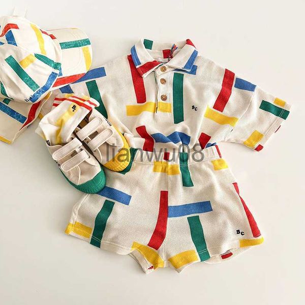 clothing sets bobo 2023 summer girls' korean style cute contrast square polo neck waffle tshirt children's set children clothing x, White 
clothing sets bobo 2023 summer girls' korean style cute contrast square polo neck waffle tshirt children's set children clothing x, White